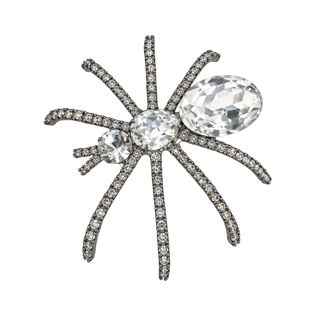 Vintage Crystal Spider Brooch Pin Silver Tone Rhinestone Halloween Gothic Punk 1