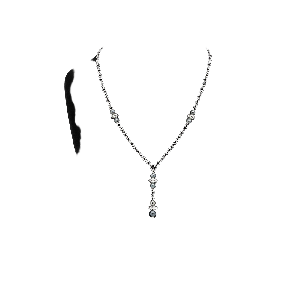 Silver Tone Beaded Y-Style Lariat Necklace 1