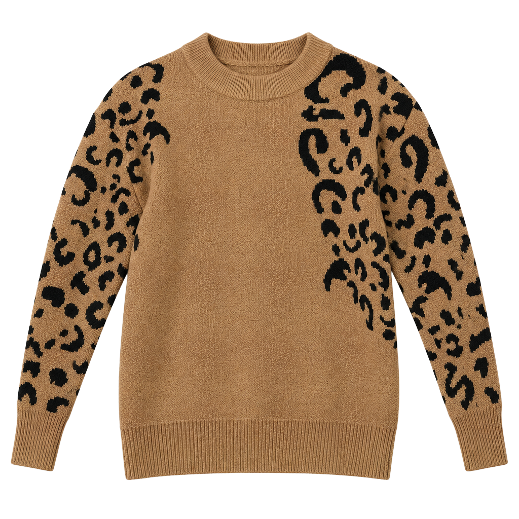 Adorable Sweetness Leopard Print Drop Shoulder Sweater Size 7/8 Tan Knit 1
