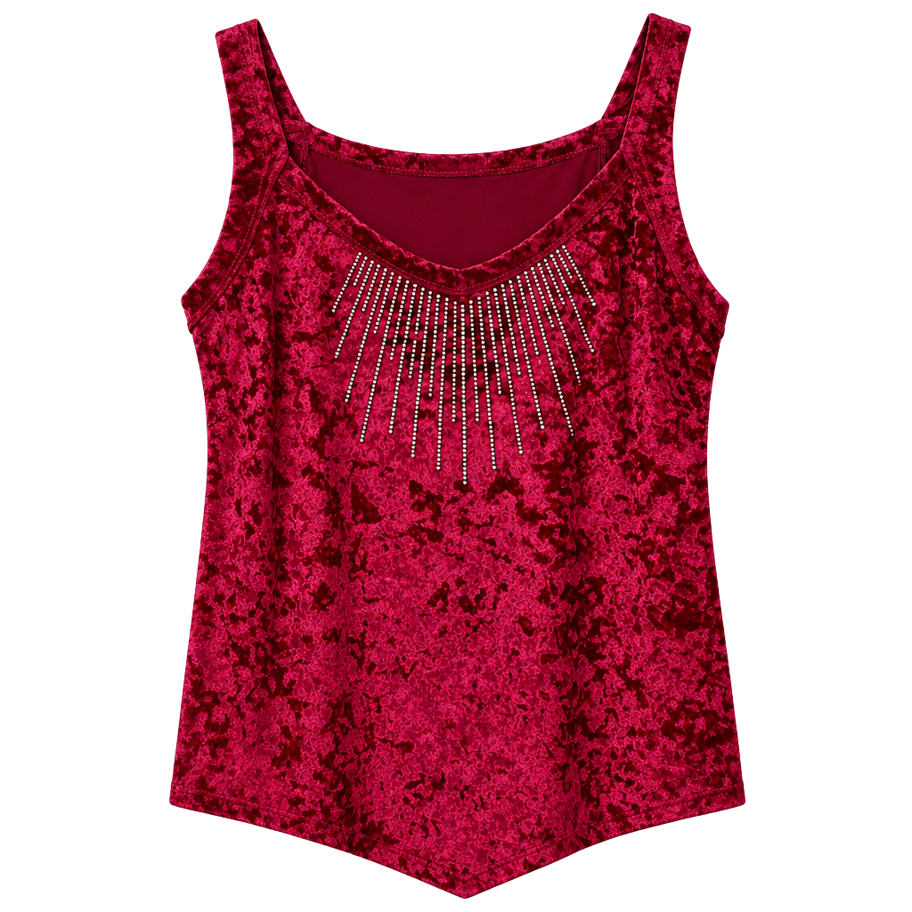 Paper Plane Tank Top Size 2X Red Crushed Velvet Rhinestone Embellished 1