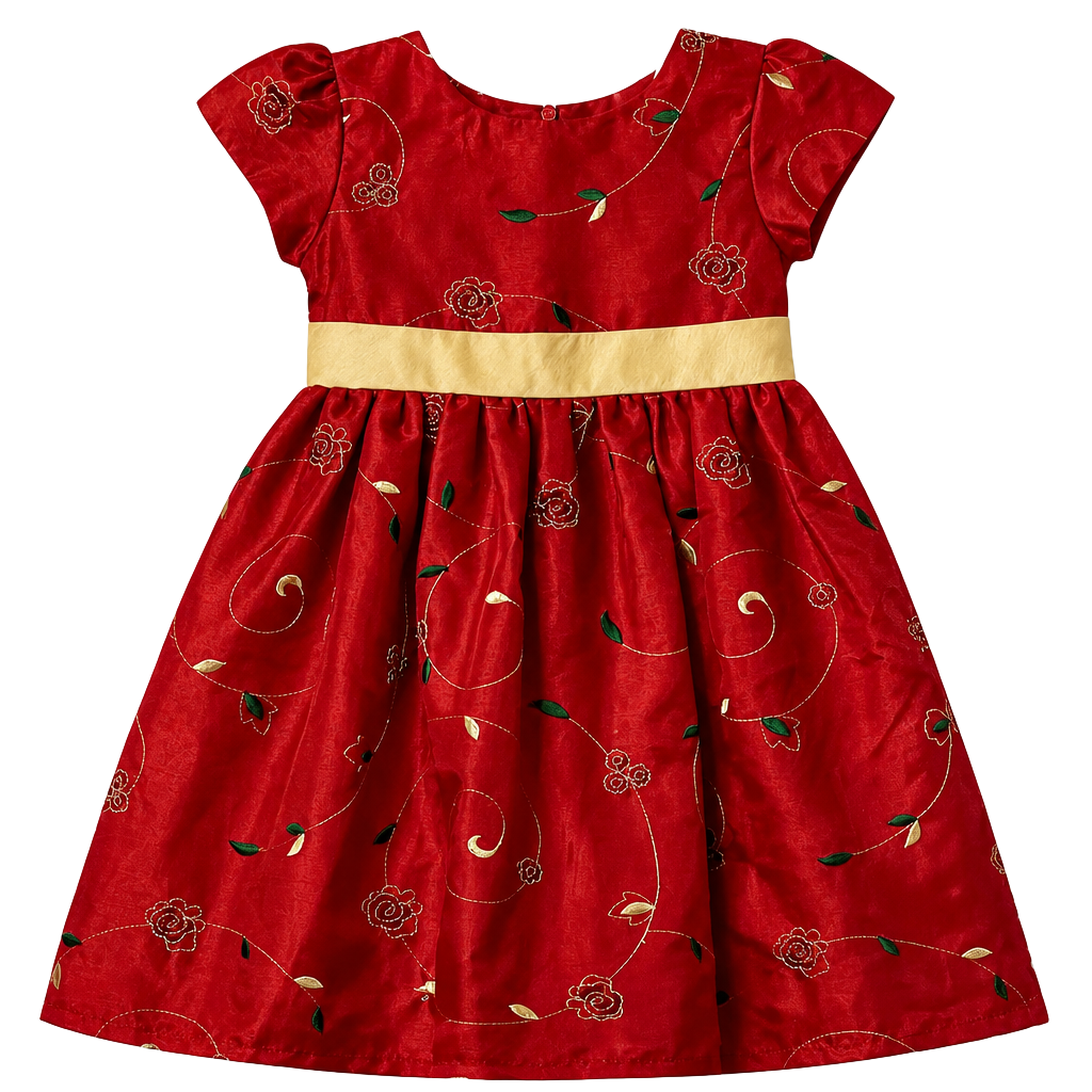 George Holiday Dress Size 5 Red Gold Floral Embroidered 1
