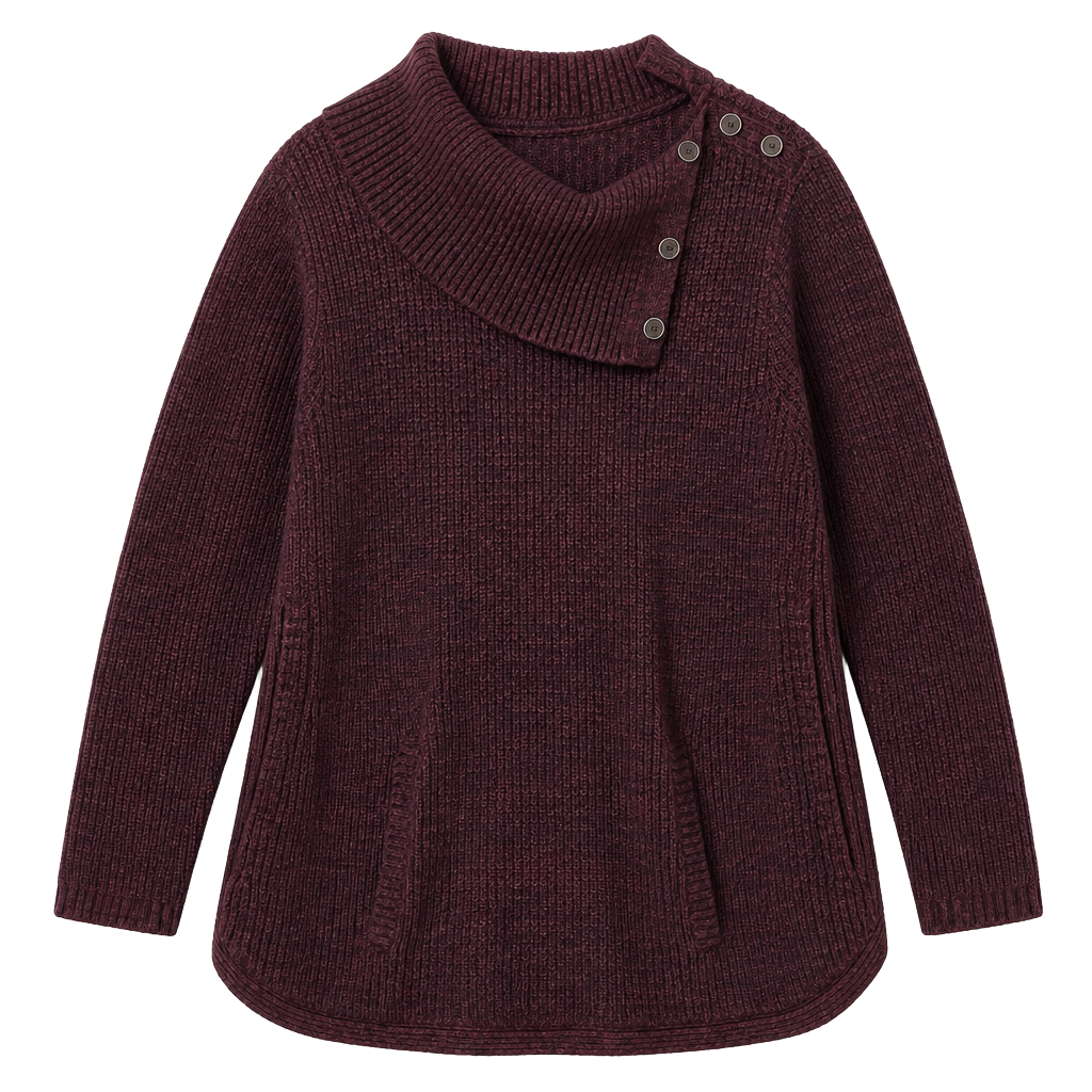 Style & Co Sweater Size 3X Burgundy Marled Envelope Neck Button Trim Tunic 1