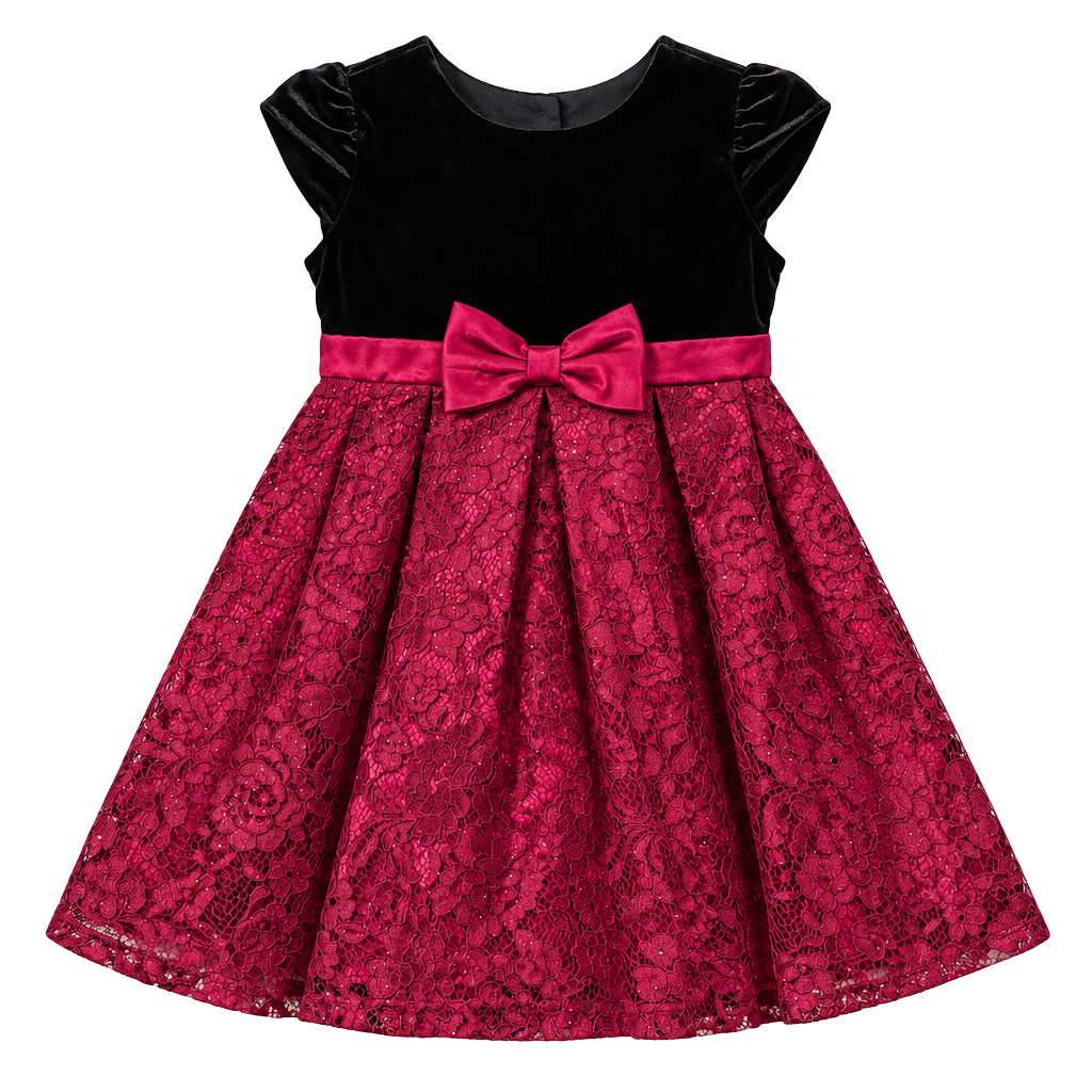 Jona Michelle Holiday Dress Size 4T Red Black Velvet Lace Bow Party 1