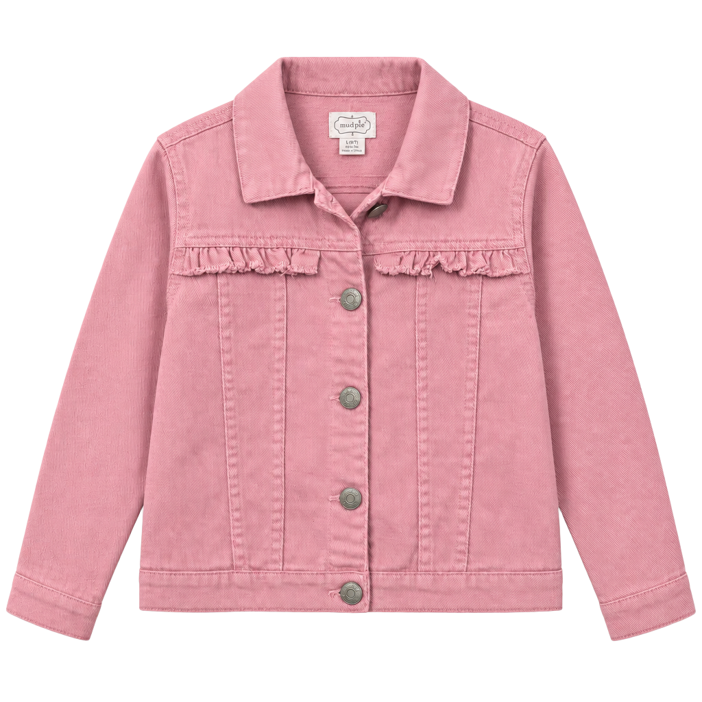 Mud Pie Pink Denim Jacket Size 4T-5T Ruffled 1