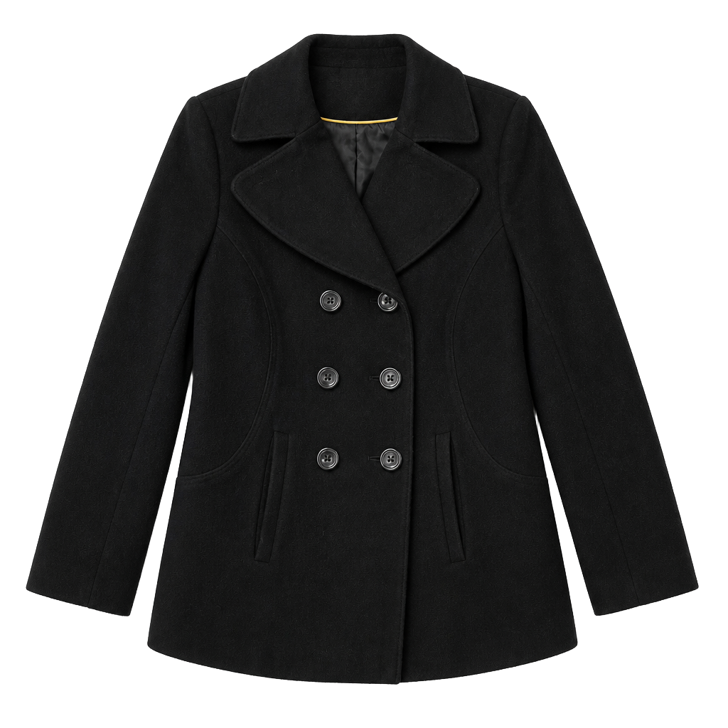 Preston & York Women's Classic Black Double Breasted Wool Blend Peacoat 1