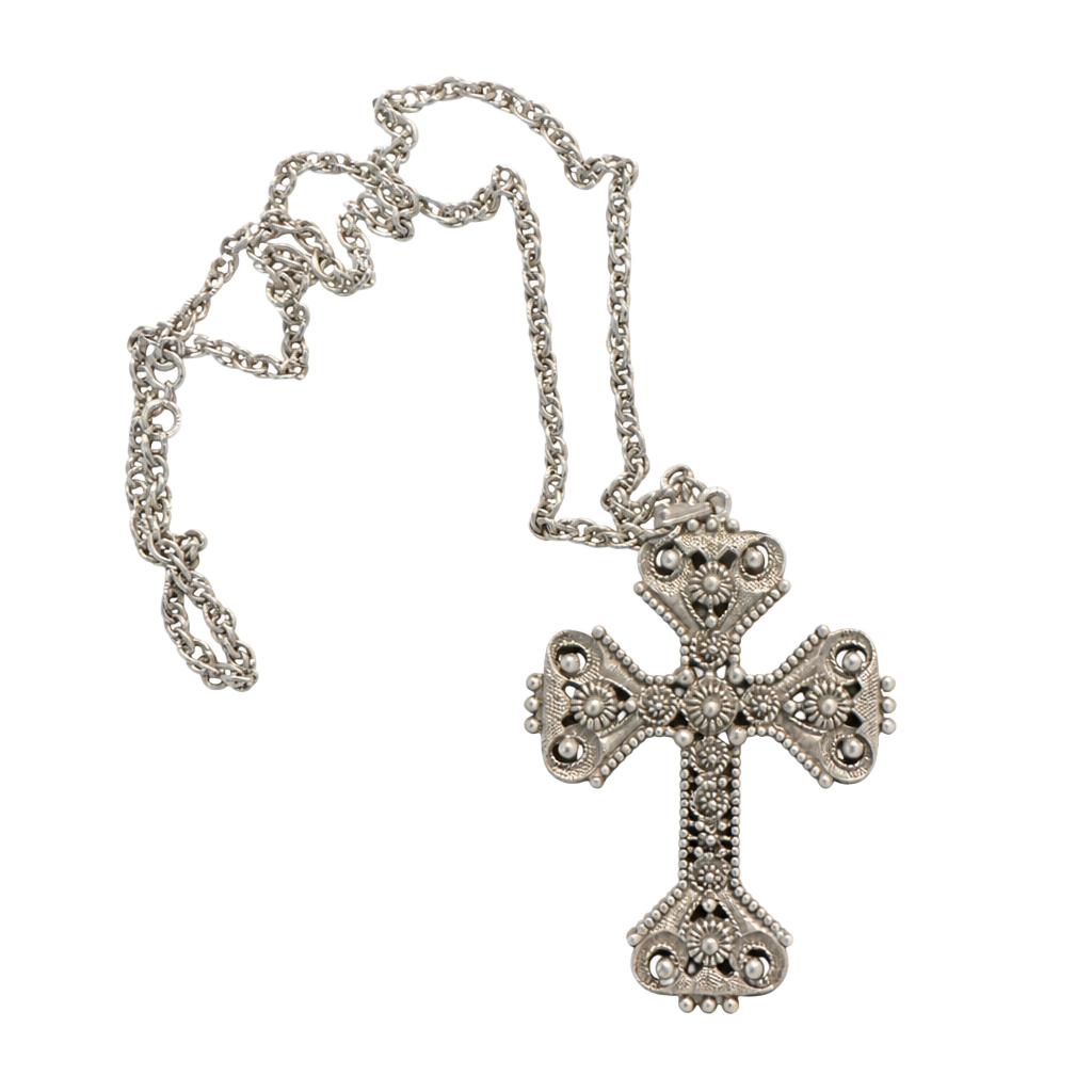 Vintage Sarah Coventry 1974 Limited Edition Florentine Cross Pendant Necklace 24 inch 1