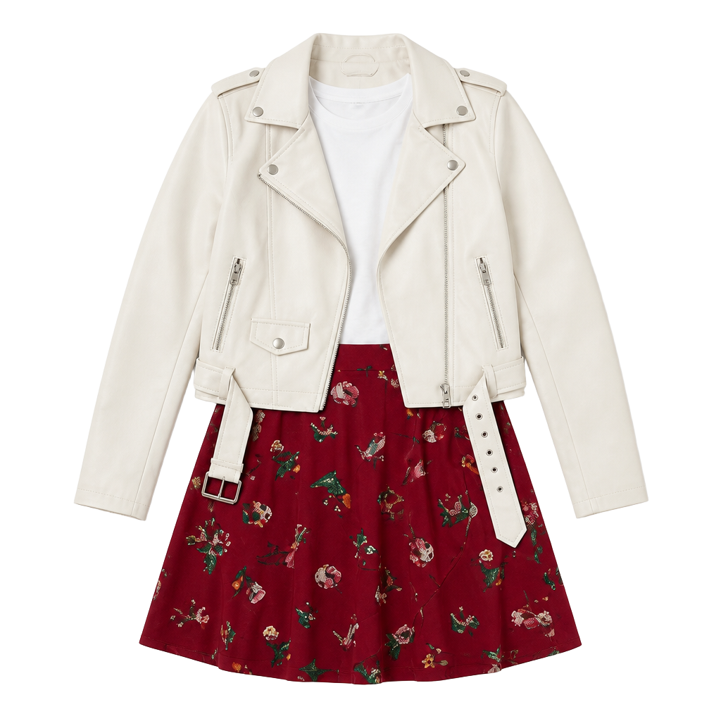 Forever 21 Cream Faux Leather Belted Moto Jacket Size Small 1