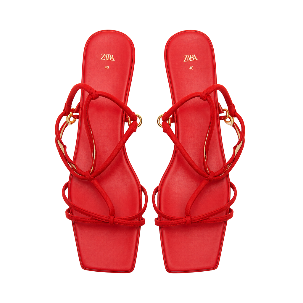 Zara Red Strappy Kitten Heel Sandals Size 40 1