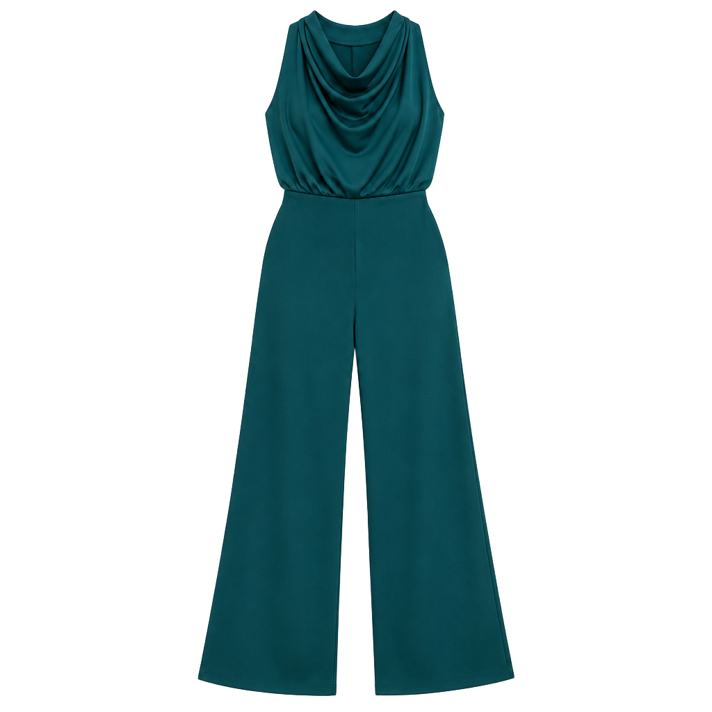 Satin Tie Halter Cowl Neck Wide Leg Jumpsuit 1