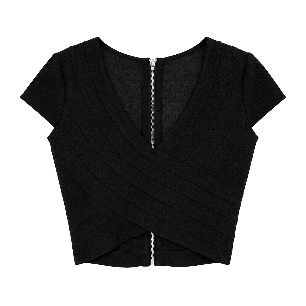 bebe Bandage Crop Top Size S Black Cap Sleeve V-Neck 1