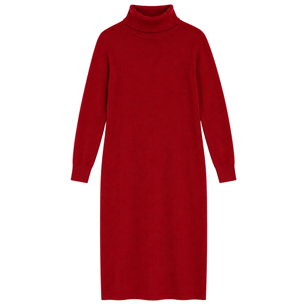 Ribbed Turtleneck Midi Sweater Dress 1