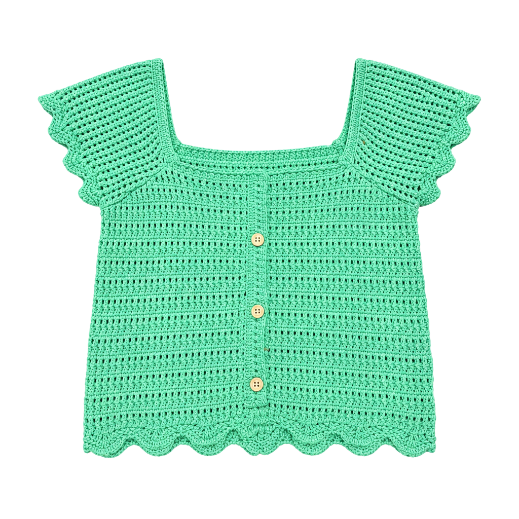 Forever 21 Crochet Crop Top Size S Green Square Neck 1