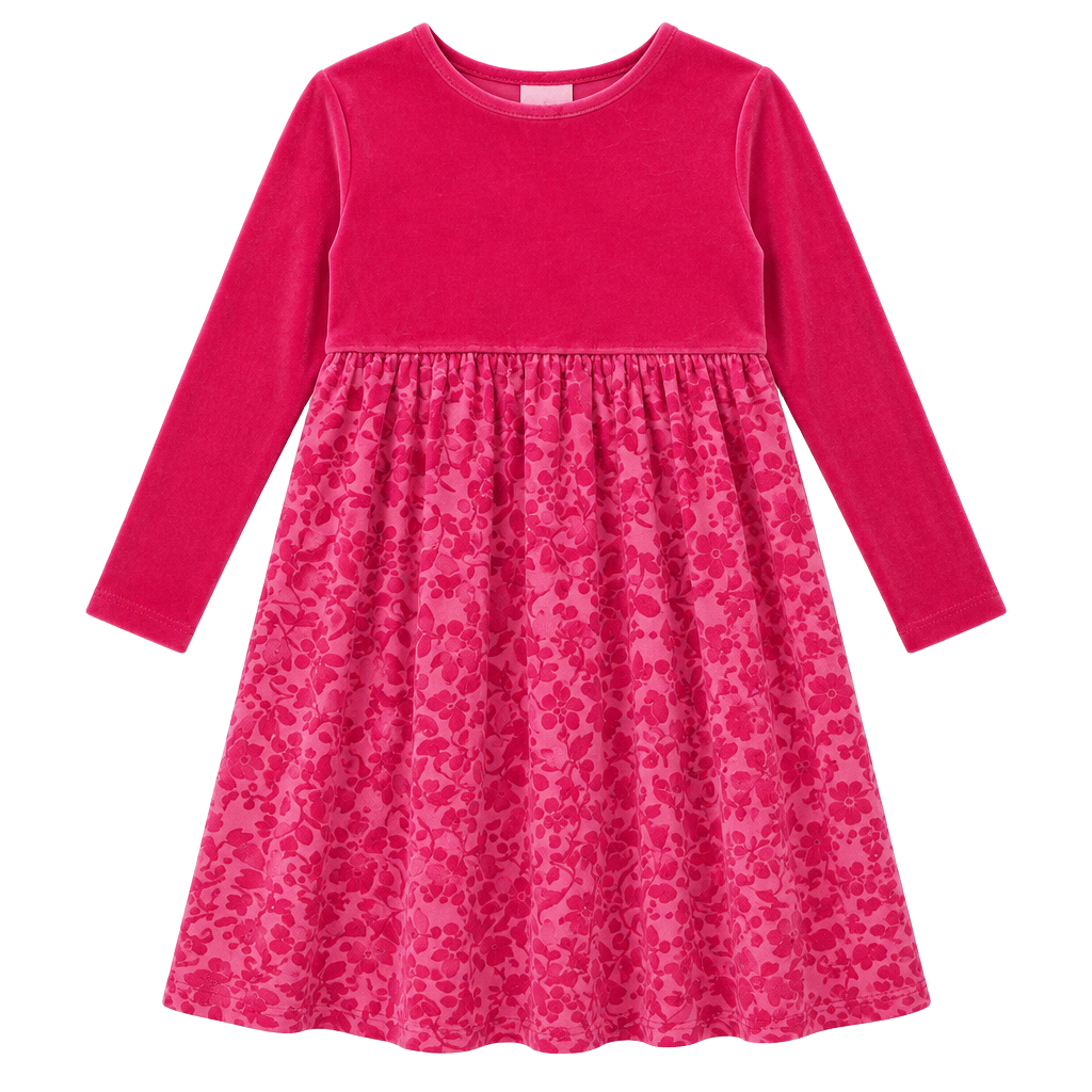 Hanna Andersson Velvet Dress Size 150 Pink Floral Long Sleeve 1