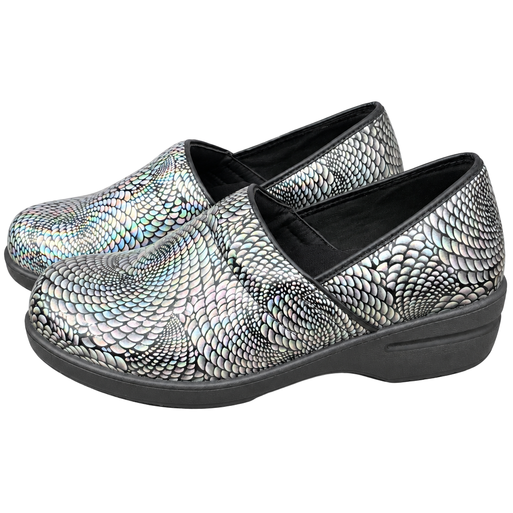Savvy Brandy Nursing Clogs Size 11M Silver Black Slip Resistant 1