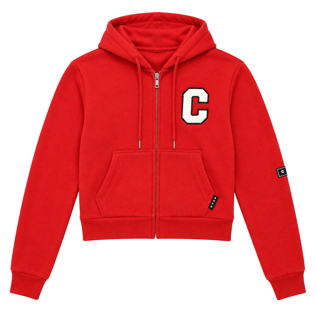 Hype And Vice Full Zip Cropped Hoodie Size S Red C Patch 1