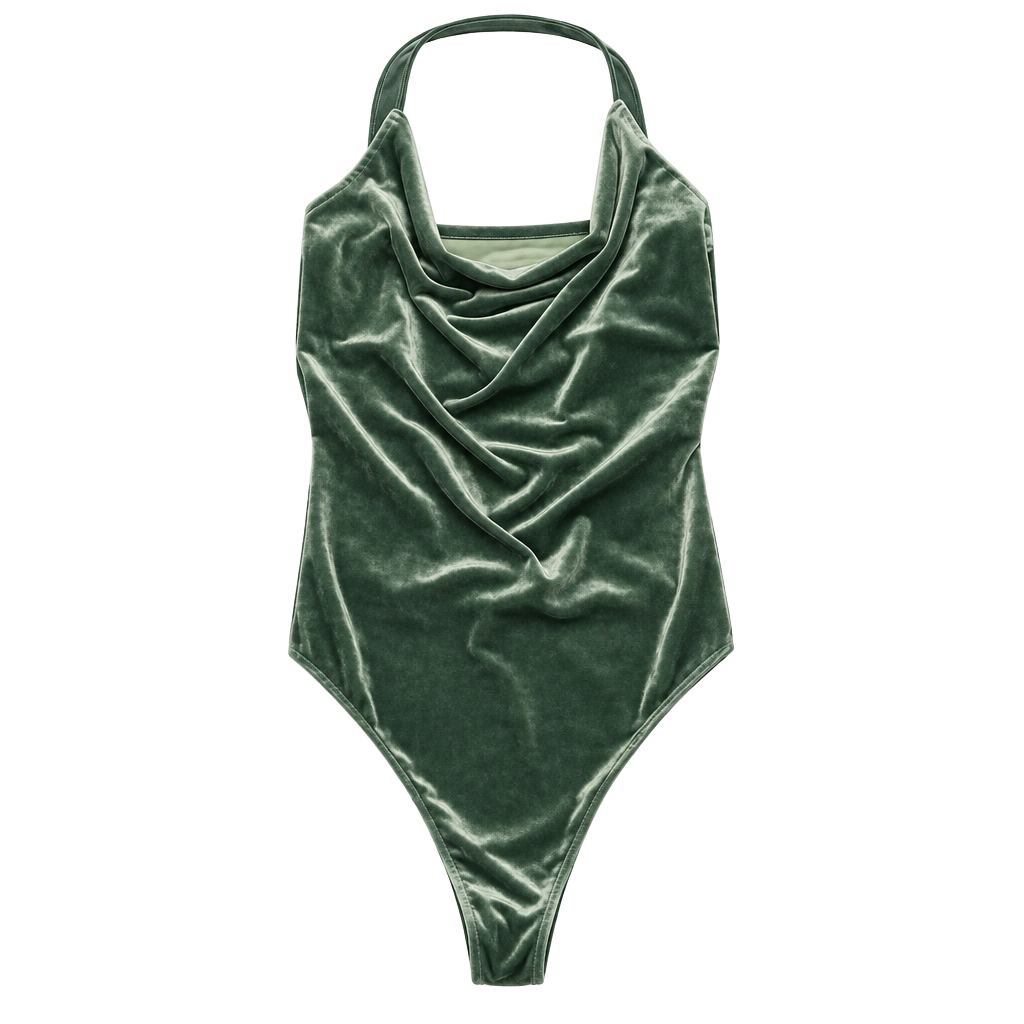 Abercrombie & Fitch Velvet Cowl Neck Bodysuit Green 1