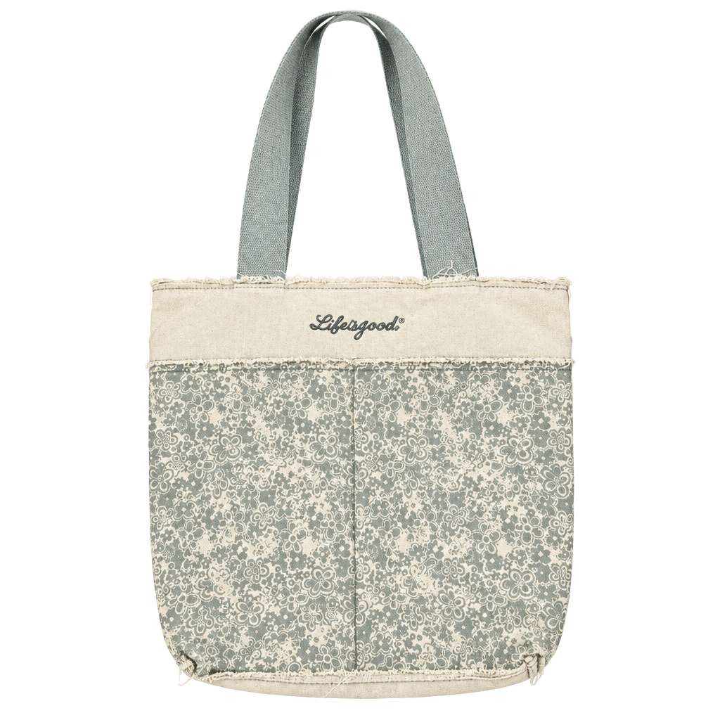 Life Is Good Blue Floral Denim Tote Bag 1