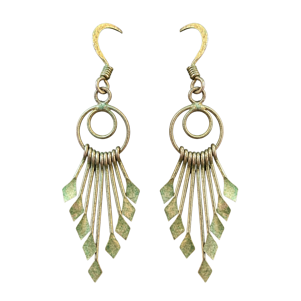 Vintage Navajo Sterling Silver Diamond Fringe Dangle Earrings 1