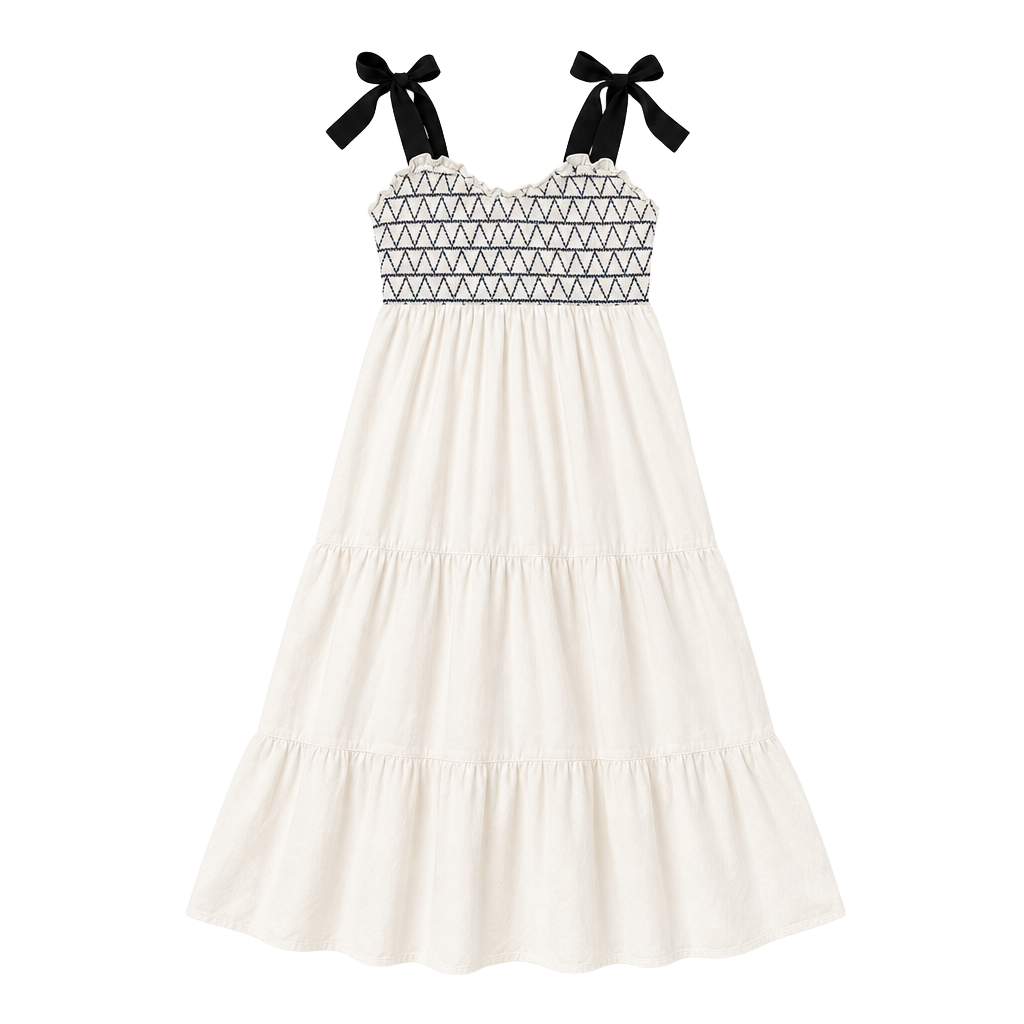 Trixxi Juniors' Smocked Bodice Tie-Strap Tiered Midi Dress 1