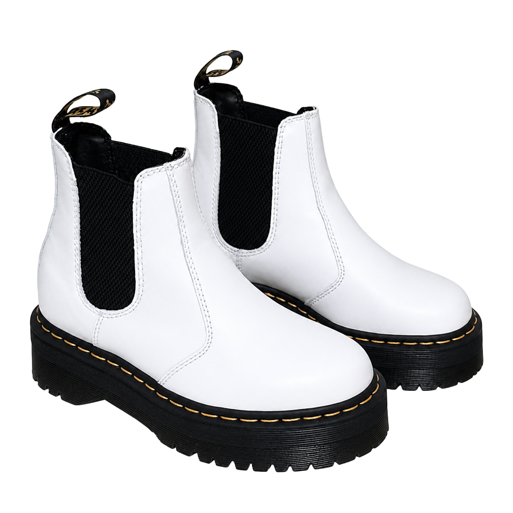 Doc Martens 2976 Chelsea Platform Boots Quad Smooth White Leather US SZ 8 BH 1