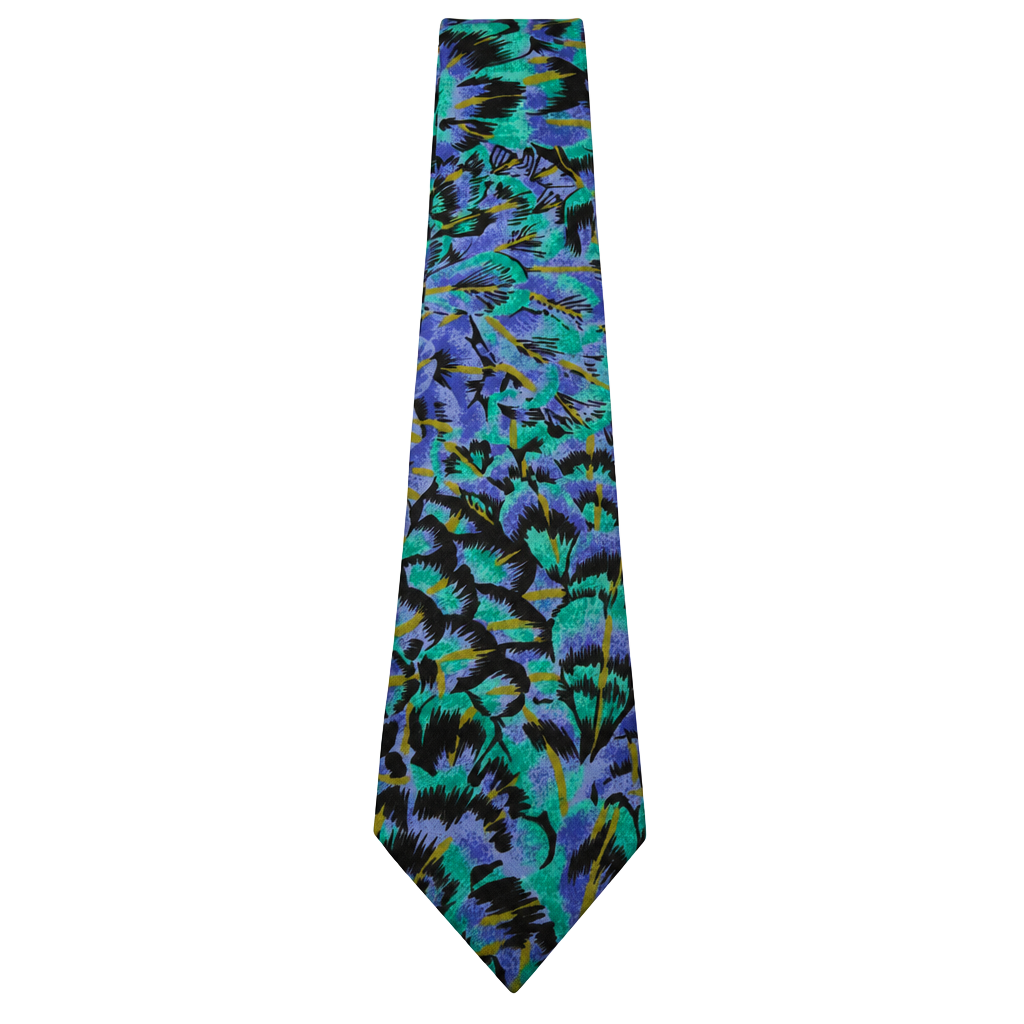 Etienne Caron Vintage Abstract Floral Silk Necktie Purple Green 1