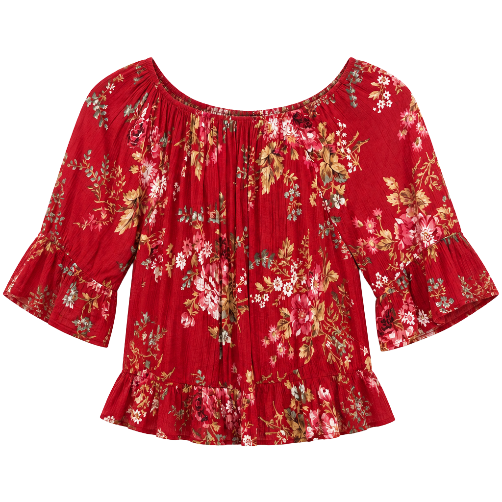 Denim & Supply Ralph Lauren Red Floral Off-The-Shoulder Ruffle Top Size XS 1