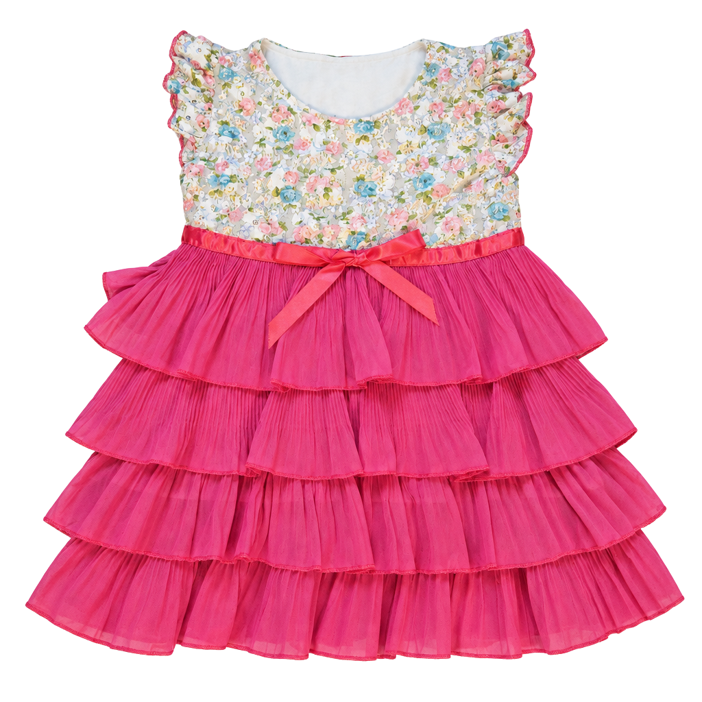 Keshet Kids Dress Size 6A Floral Lace Pink Tiered Ruffle Bow 1