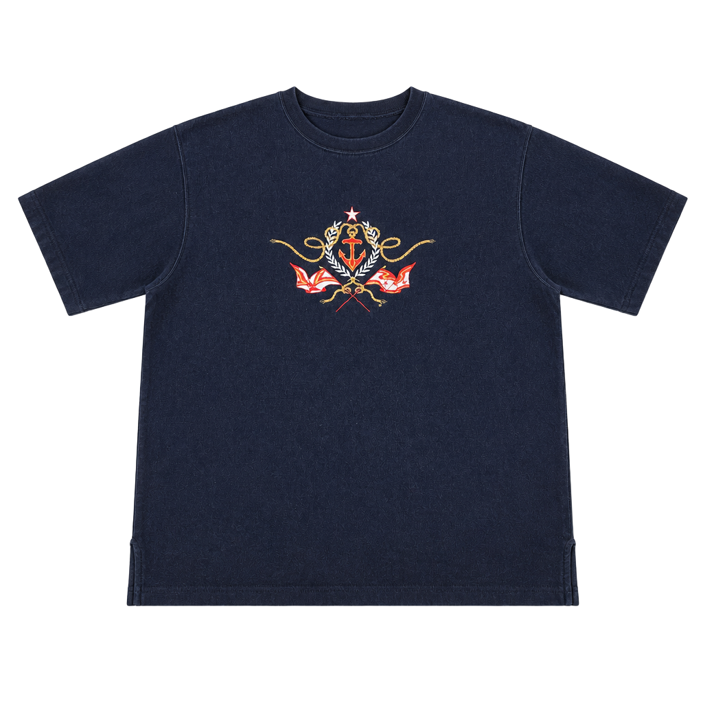 Bullseye Womans Navy Crewneck Tee Embroidered Nautical Graphic XL Pullover 1