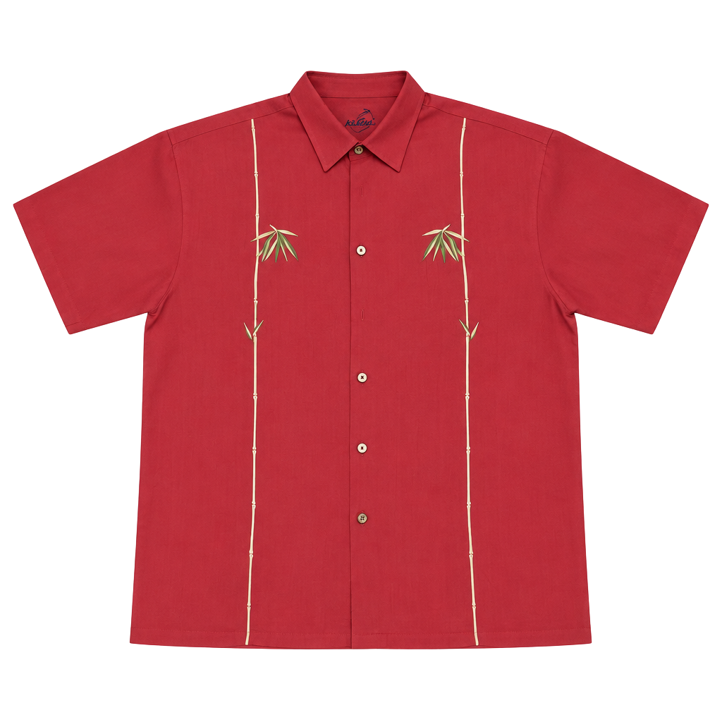 Vintage Bamboo Cay Dual Bamboo Embroidered Camp Shirt Size XL Red Short Sleeve 1