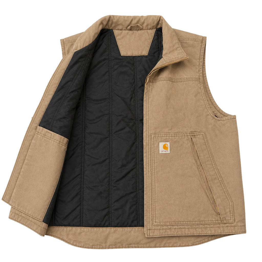 Carhartt Sandstone Mock Neck Quilt-Lined Vest Brown Size Large 1