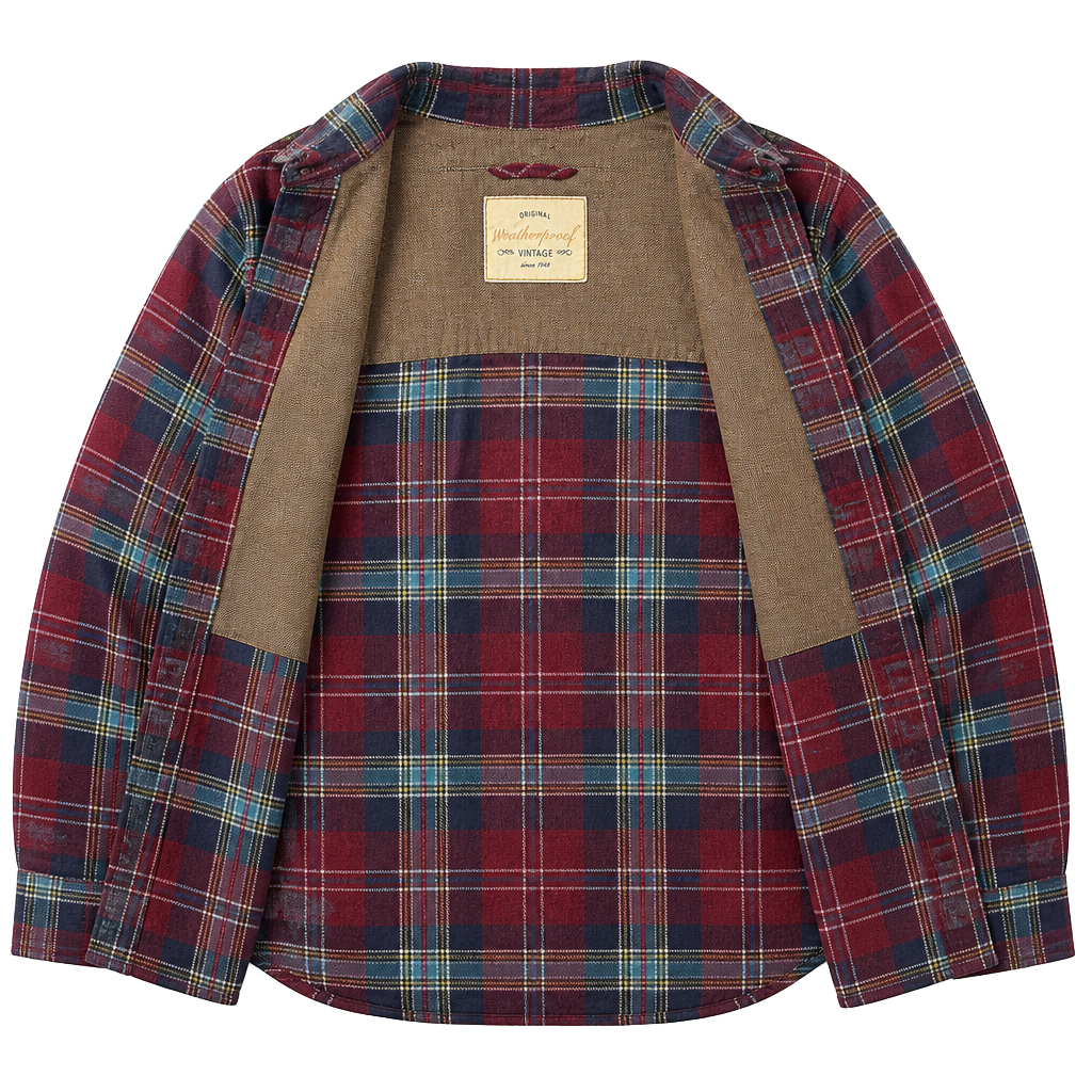 Weatherproof Vintage Men's Large Plaid Flannel Shirt in Burgundy & Blue 1