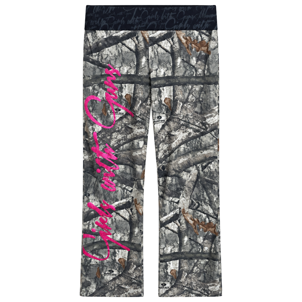 Girls with Guns Mossy Oak Flare Pants Size L Camo Rhinestone 1