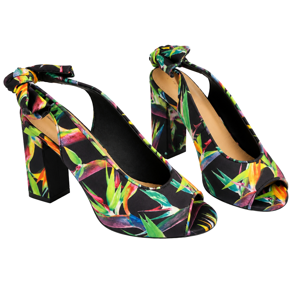 J. Renee Brietta Size 7W Black Jungle Print Slingback Peep Toe Block 1
