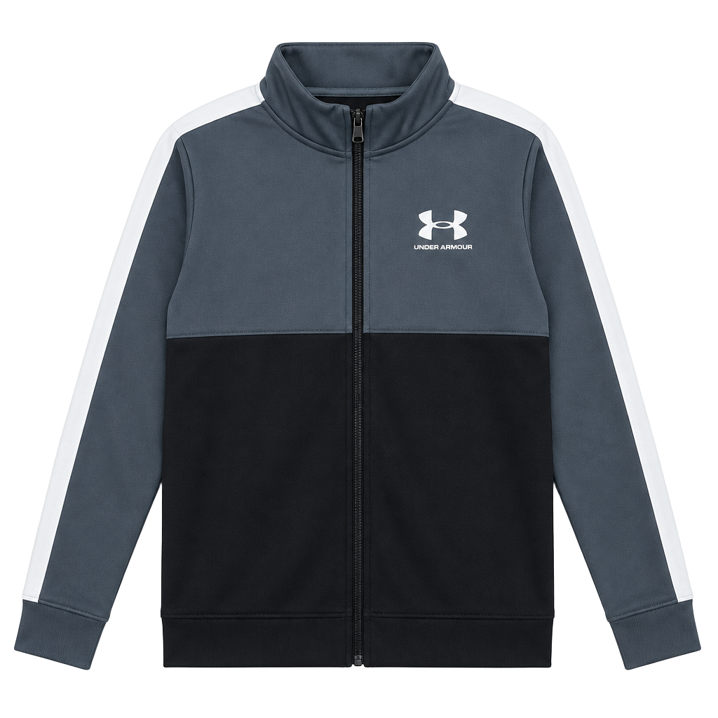Under Armour Track Jacket Size YMD Gray Black Full Zip 1