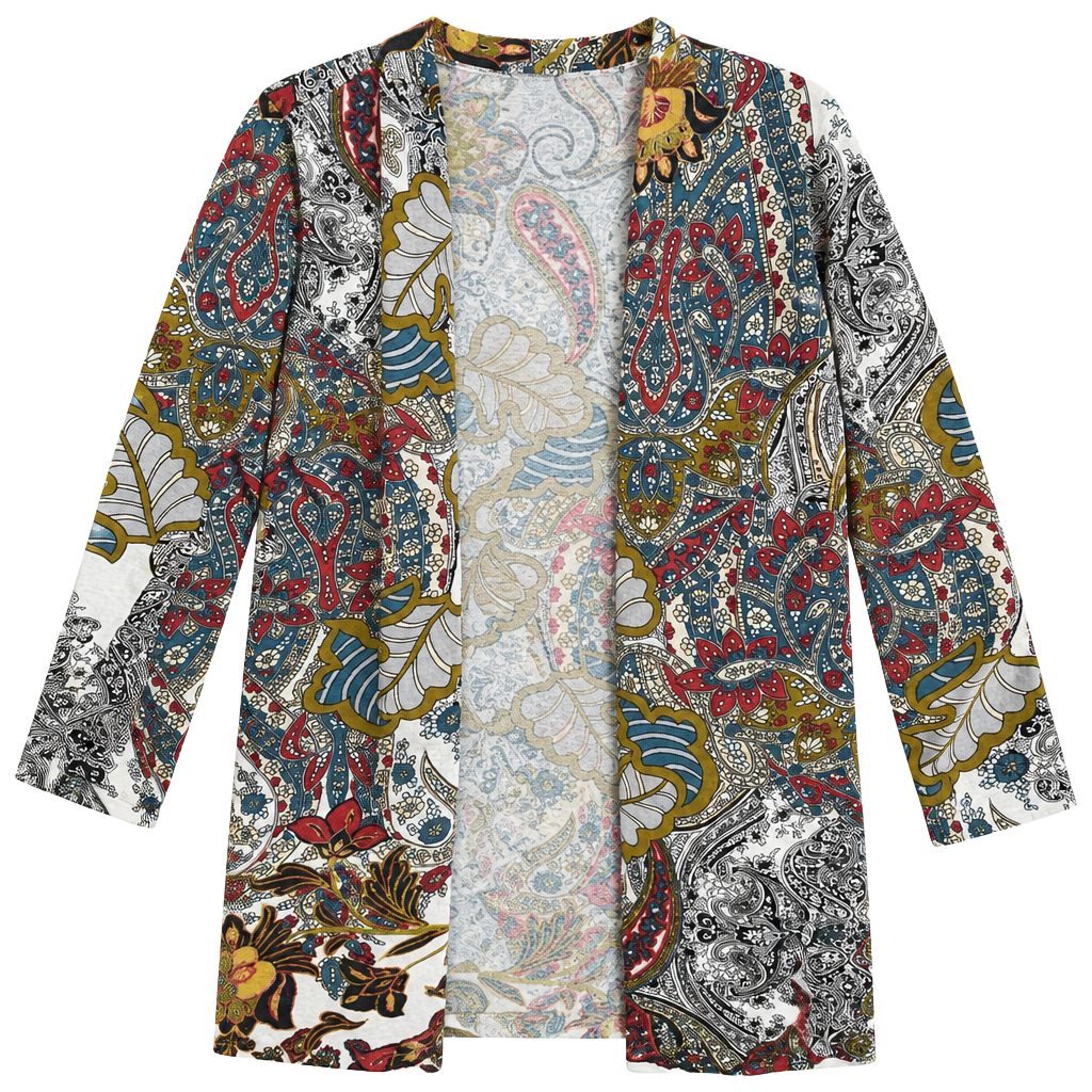 Chico's Open Front Cardigan Size 2 Multicolor Paisley Knit Sweater 1