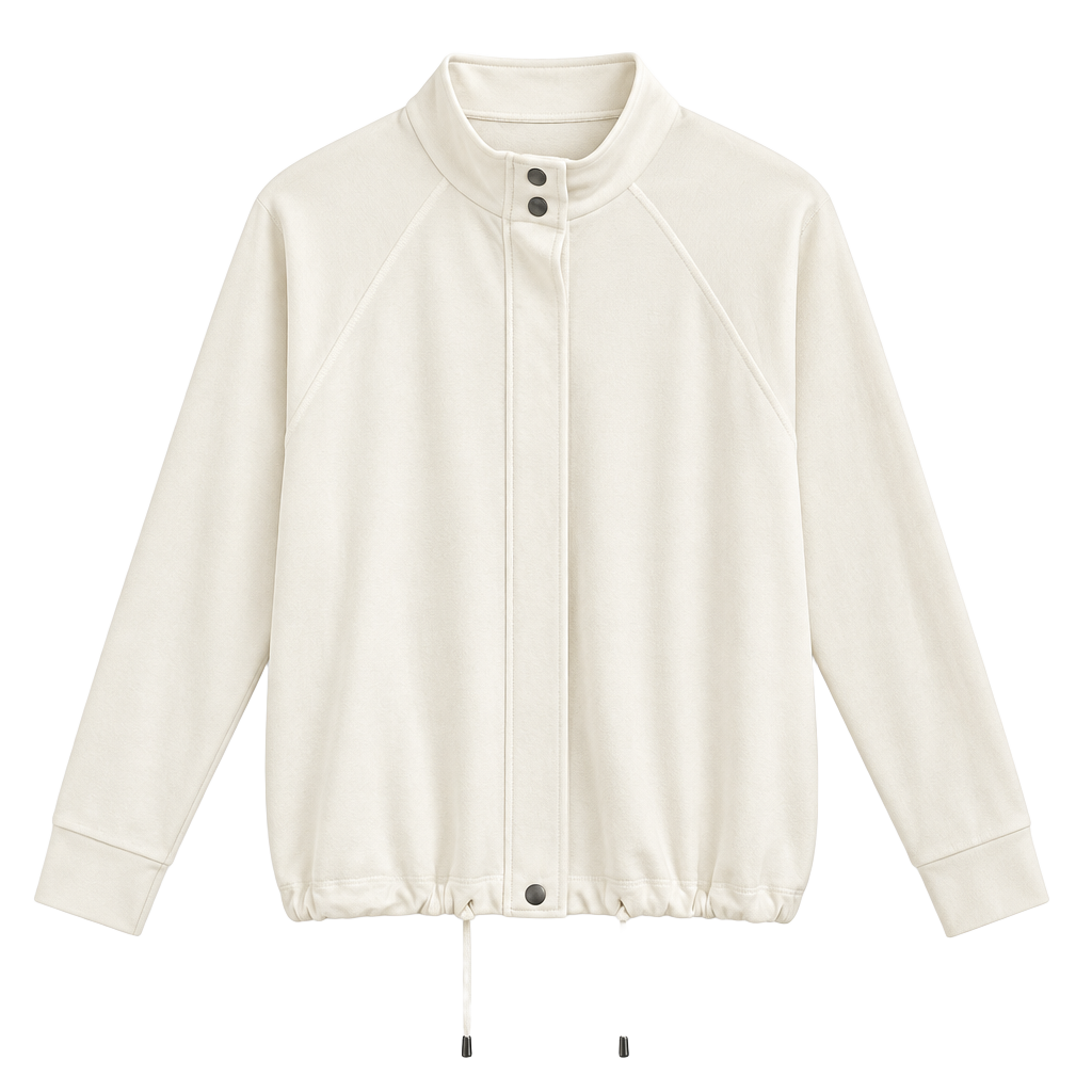 Cable & Gauge Full Zip Jacket Size L White Mock Neck Drawstring 1