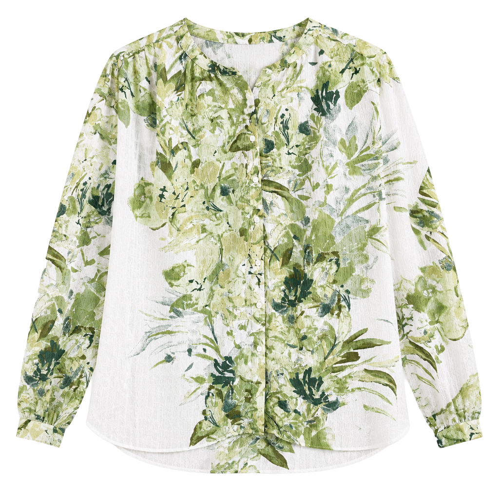 Rose + Olive Blouse Size M Green Floral Long Sleeve Button Down Top 1