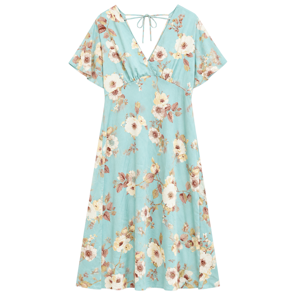 A New Day Satin Floral Maxi Dress Size XL Mint Green Tie Back 1