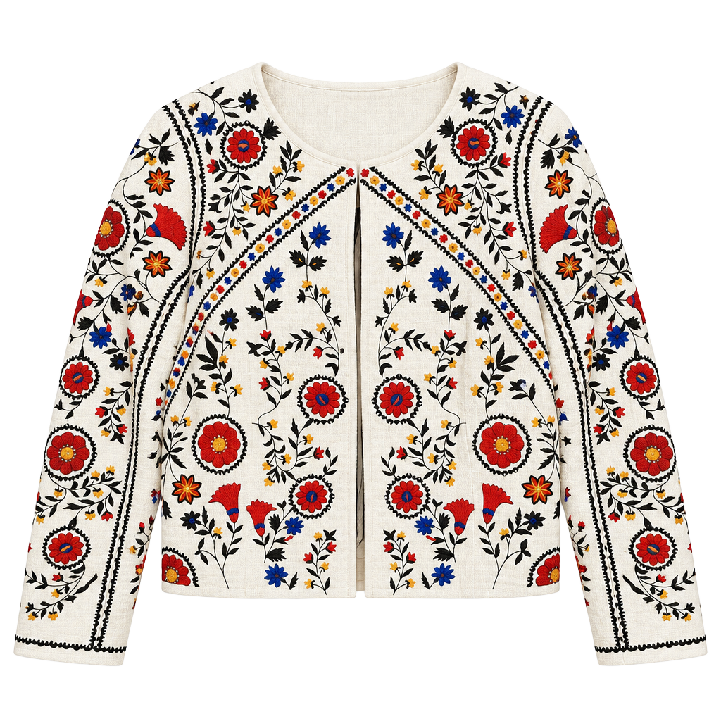 Maeve Embroidered Jacket Size Small boho White Floral Open Front Blazer 1