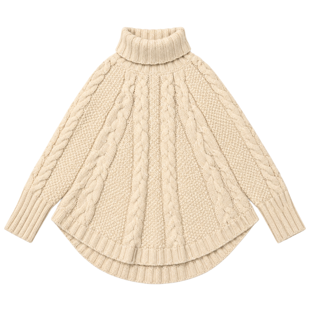 Toddler girl Knit Poncho Turtleneck Sweater Cream 2T 1