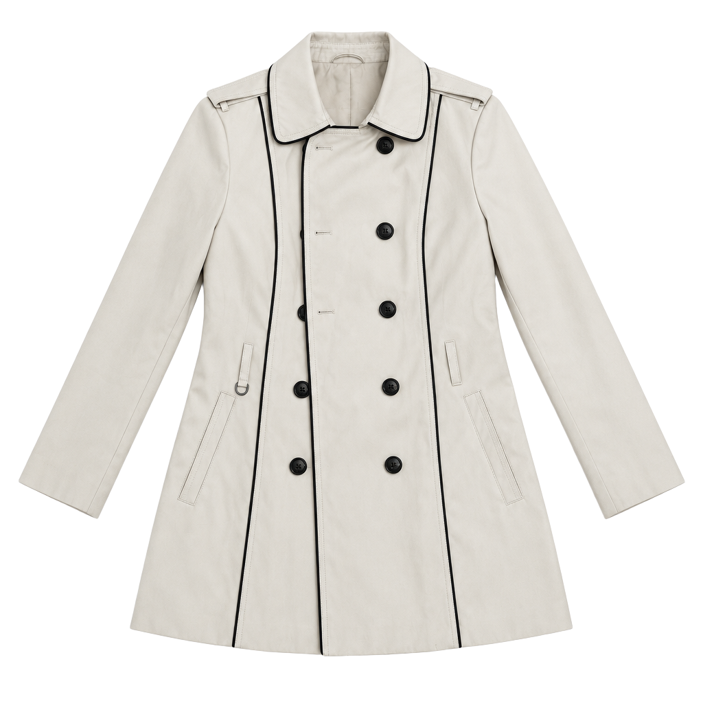 Worthington Trench Coat Size L Cream Black Piping Double Breasted Jacket 1