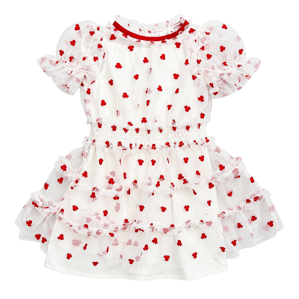 Disney Minnie Mouse Party Dress Size 4 White Red Netting Layered 1