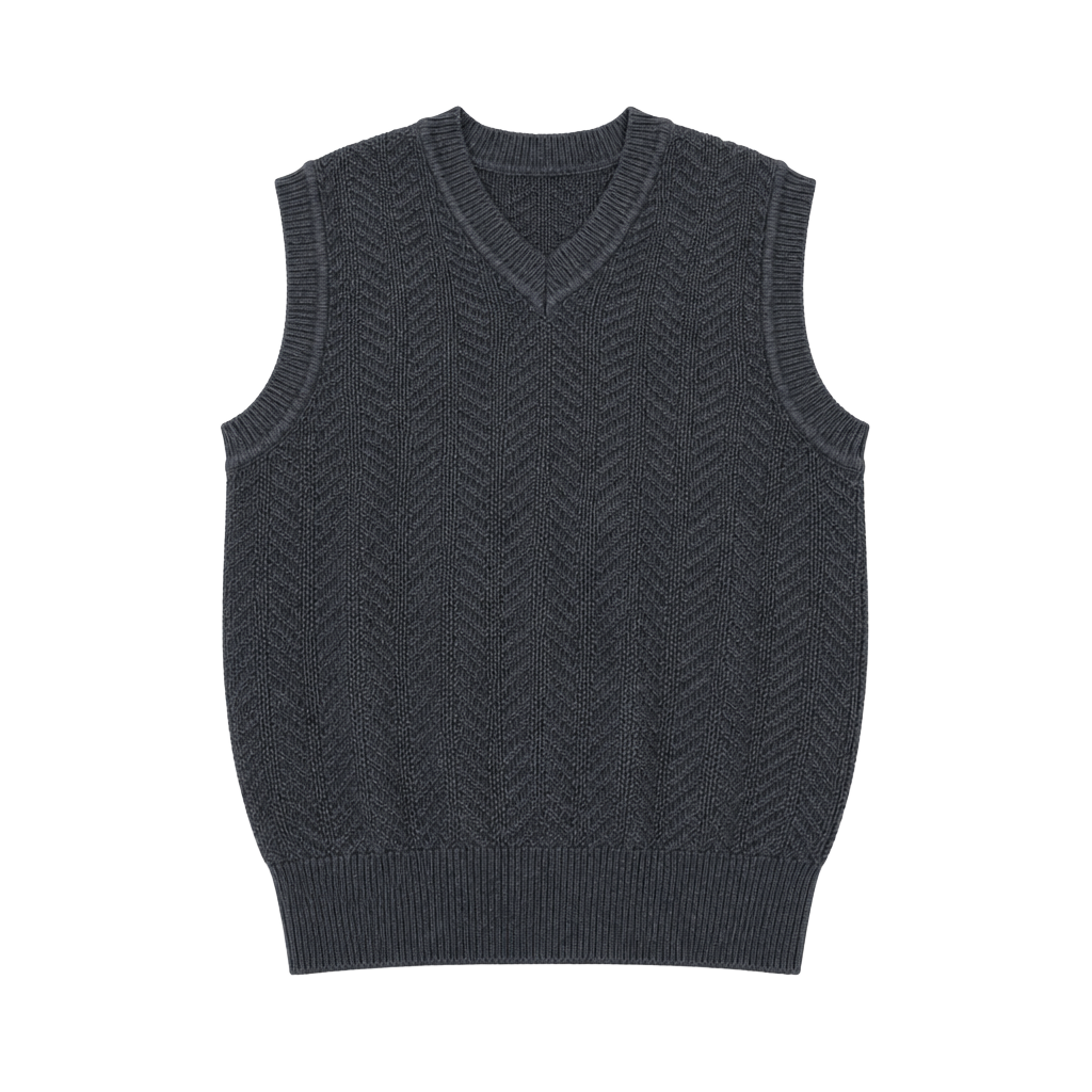 Vintage Arnold Palmer Blue 100% Cotton Herringbone Knit Sweater Vest 1