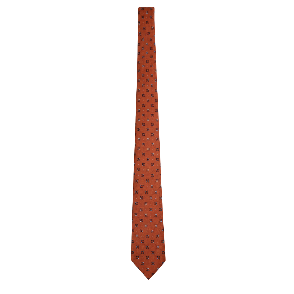 Brown & Church, Ltd. Mens Terracotta Orange Silk Floral Medallion Necktie 1
