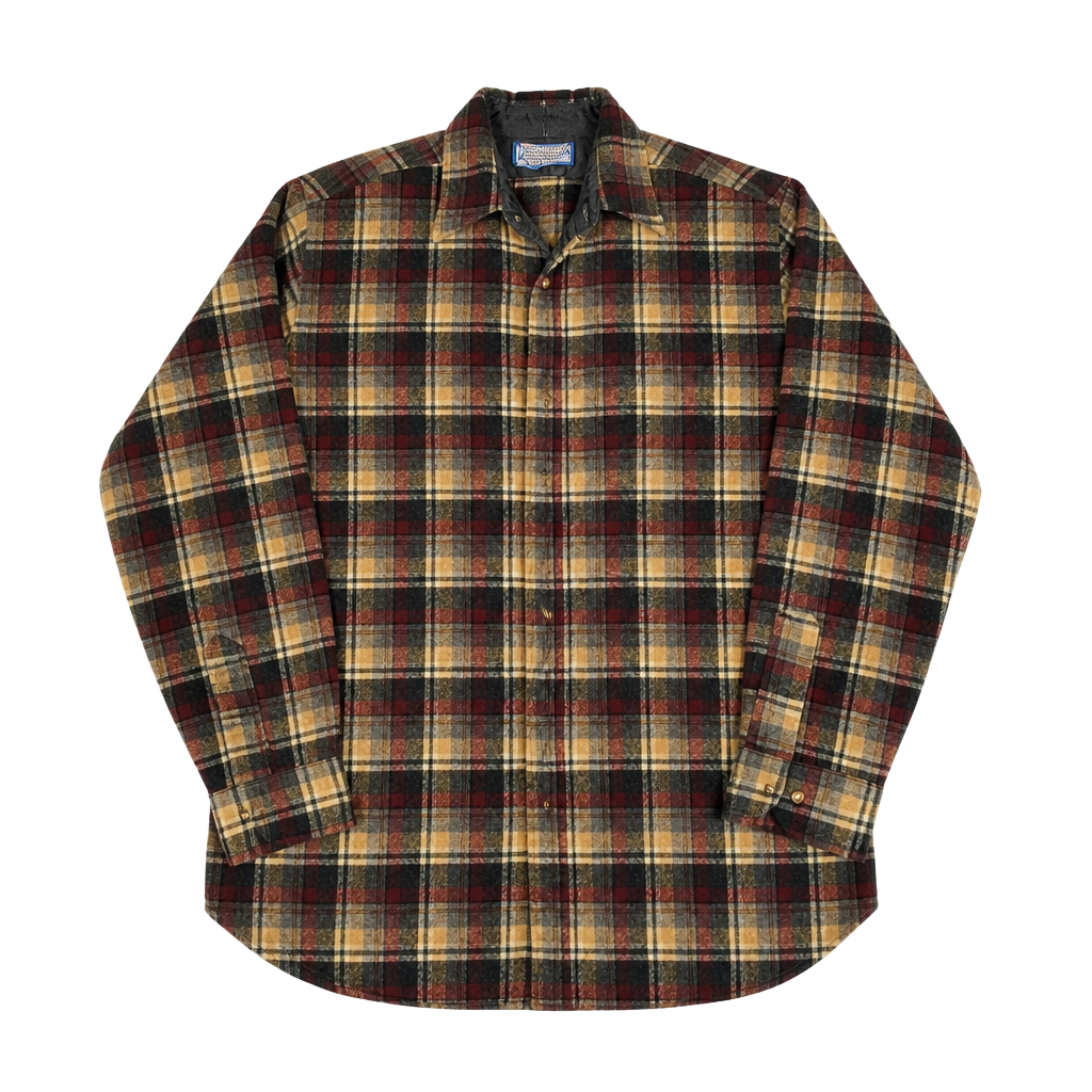Vintage Pendleton 100% Virgin Wool Plaid Flannel Button Up Shirt Made in USA 1