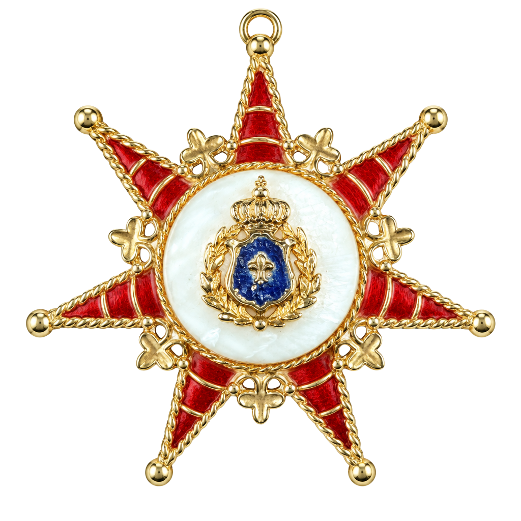 Vintage Heraldic Star Pendant – Red Enamel Mother of Pearl Crown Coat of Arms 1