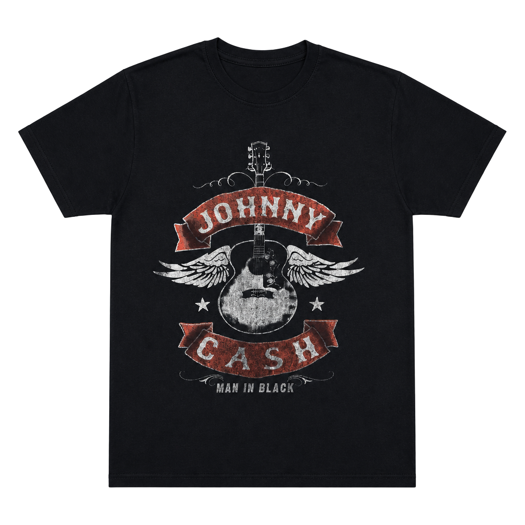 Johnny Cash Man In Black Winged Guitar Graphic T-Shirt 1