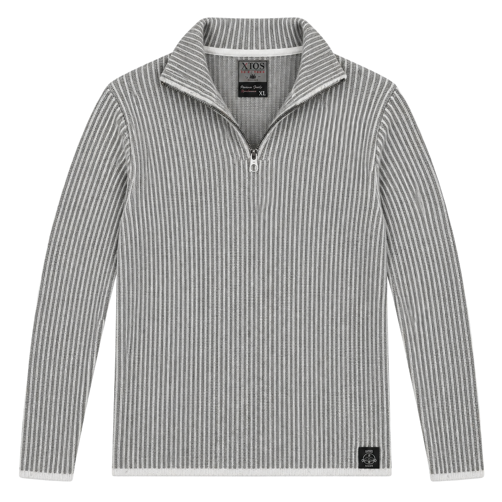 Xios New York 1/4 Zip Ribbed Sweater Size XL Gray White 1
