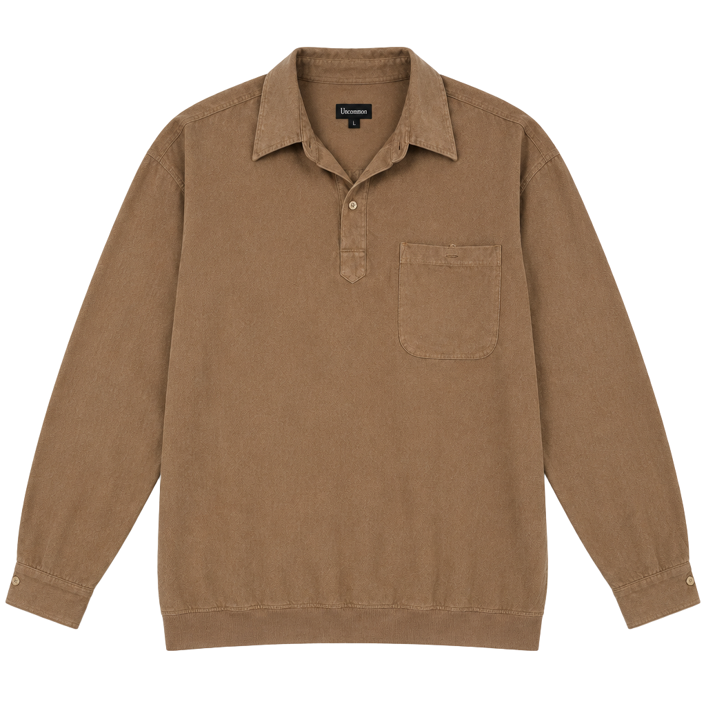 Damante Faux Suede Polo Shirt Size XXL Tan Long Sleeve Pocket 1