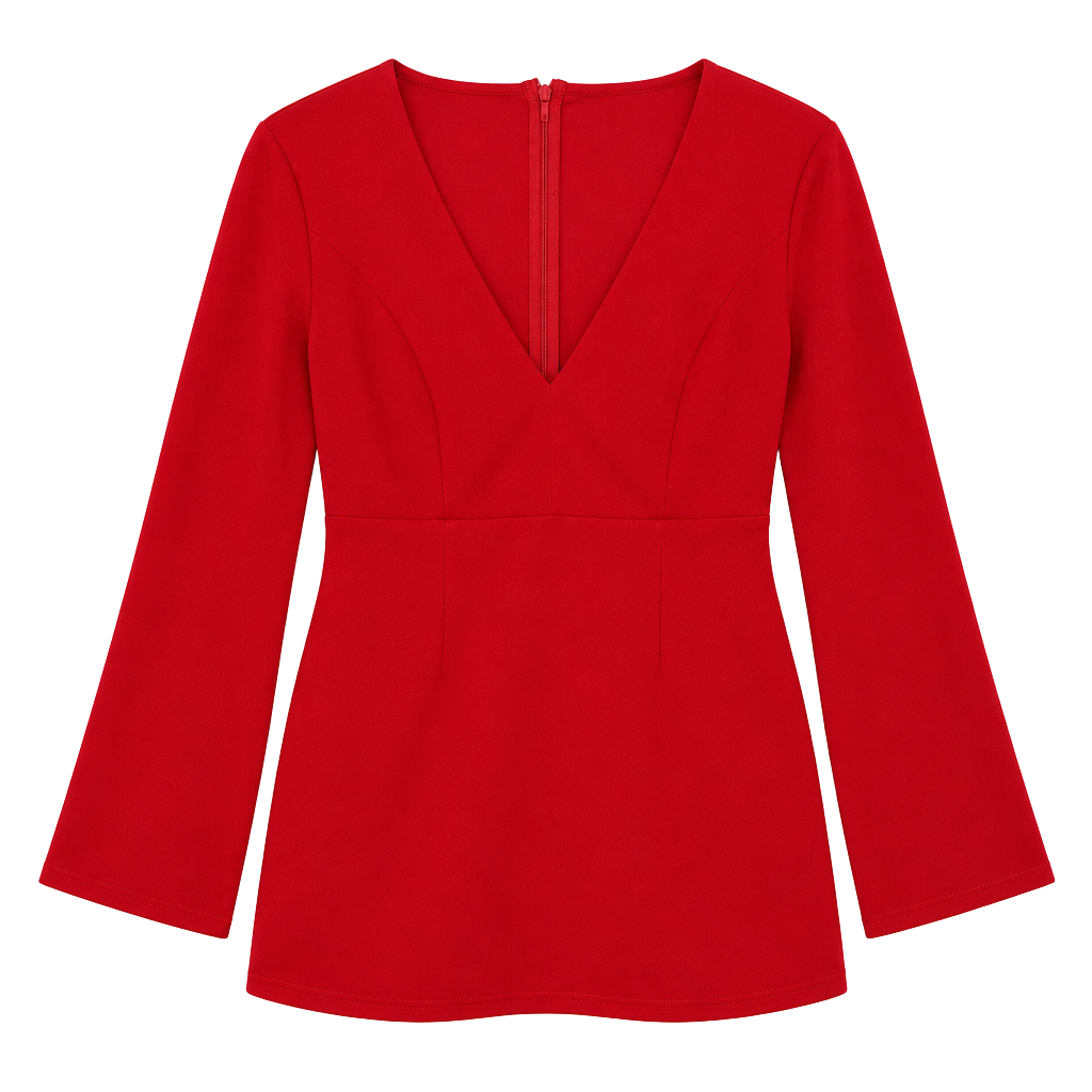 Just Quella Dress Size 8-10 Red V-Neck Long Flare Sleeve Bodycon 1